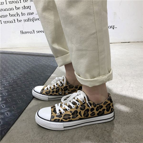 

вялый mog мужчины моды шнуровка leopard печати canvas повседневная обувь new flat-с animal print basic sport sneakers go06, Black