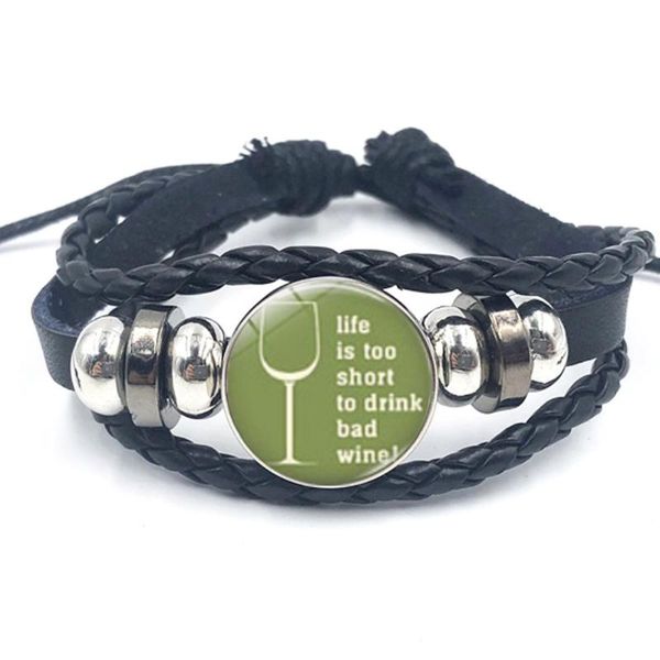 

diy multi-layer woven leather bracelet wine lovers glass cabochon bracelet birthday gift jewelry, Golden;silver