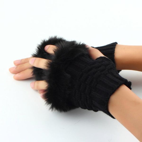 

1 pair fashion cute faux fur hand winter warmer knitted fingerless gloves mitten elegant women's winter thermal gloves