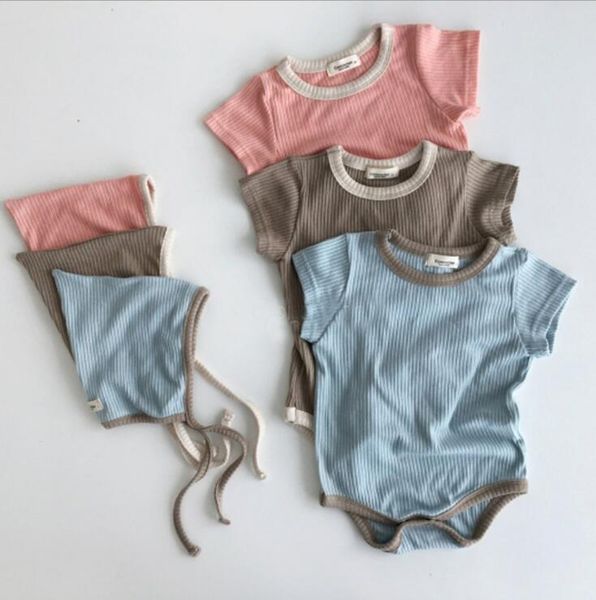 

2020 korea style baby girls boys romper with hat summer toddler kids jumpsuit 6-24 month, Blue
