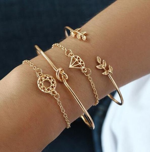 

4pcs elegant women's crystal rose flower bangle cuff bracelet jewelry gold set, Black