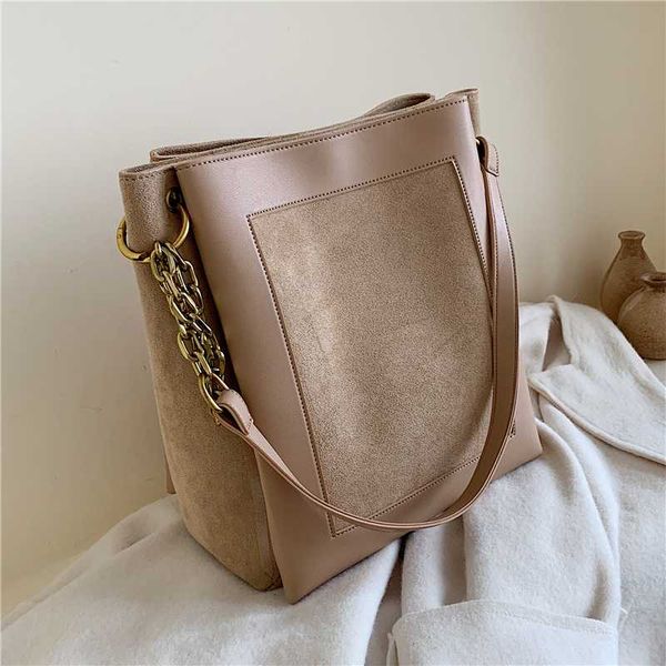 

burminsa suede patchwork bucket bags women chain large capacity shoulder bags korean style ladies a4 work crossbody bag 2020 new
