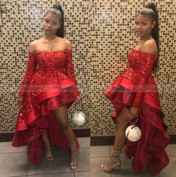 African Black Girls Dark Red Prom Dresses Sexy Off Shoulder Long