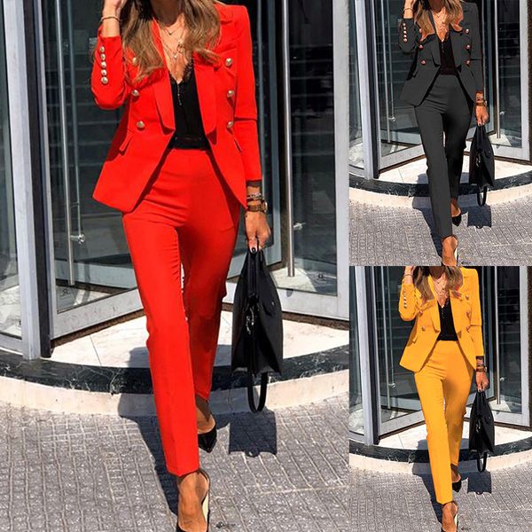 

spring and autumn new selling european and american women's solid color two-piece casual long-sleeved suit women office sets, White;black