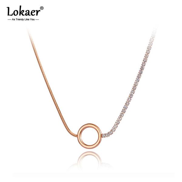

lokaer trendy bohemia titanium stainless steel cz crystal chain choker necklace beach circle pendant necklace for women n20080, Golden;silver