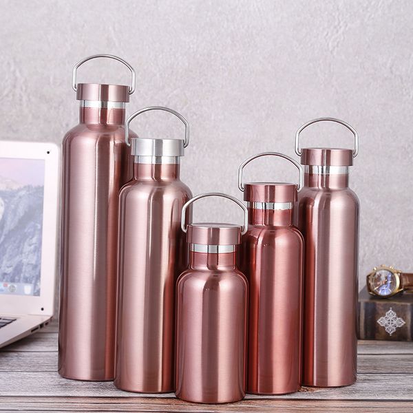 

outdoor sports kettle vacuum bottle stainless steel inside 304 outside 201 travel portable water cup rose gold color