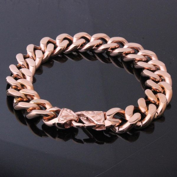 

hip hop rock curb cuban chain bracelets biker rose gold color stainless steel flower buckle bracelet bangles for men jewelry, Black