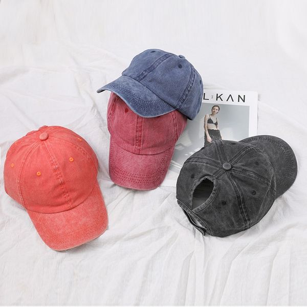 

washed men's and women's cotton duck tongue sun baseball hat light plate ponytail baseball cap ponytail cap, Blue;gray