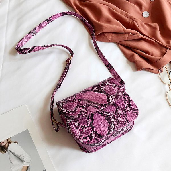 

women's serpentine shoulder bag leather handbag for girl small square messenger bag waterproof snakeskin print grain hasp cover