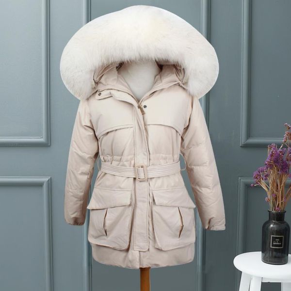 

large fur collar down women's coats casual female thick warm coat, Black