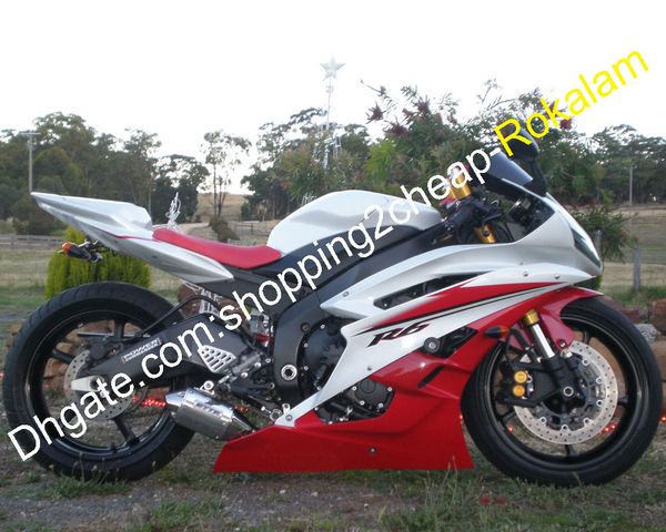 Für Yamaha Verkleidungsteile YZF R6 YZFR600 YZFR6 600 YZF-R6 Straßenmotorrad-Karosserieteile Passend für Rot Weiß 2006 2007 06 07 (Spritzguss)