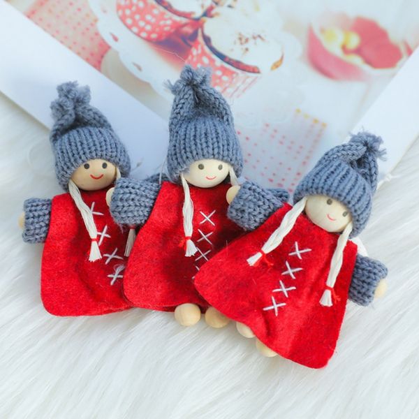 

3pcs knitted wooden angel dolls christmas pendants decorative hanging figurine ornaments holiday gift decorations