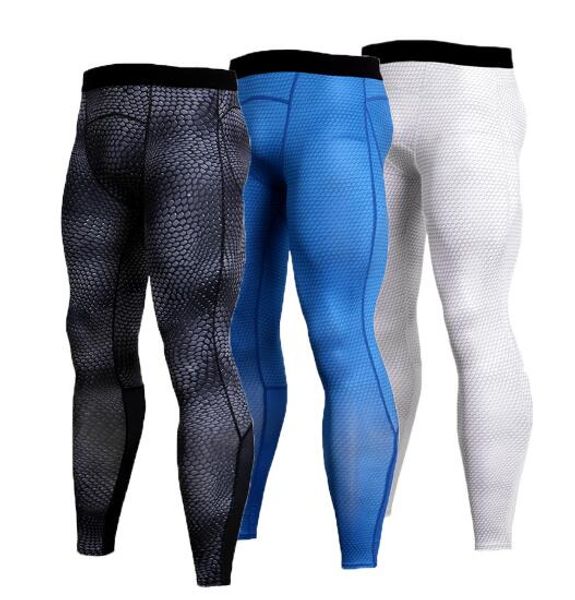 

new rashghard sport pants men running tights snake scales fitness leggings gym clothing compression trainning workout trousers, Black;blue