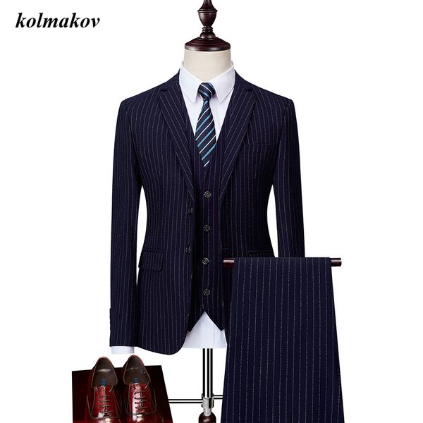 

jacket vest and pants) new arrival style men boutique stripe suits dress single breasted men's three-piece suits, White;black