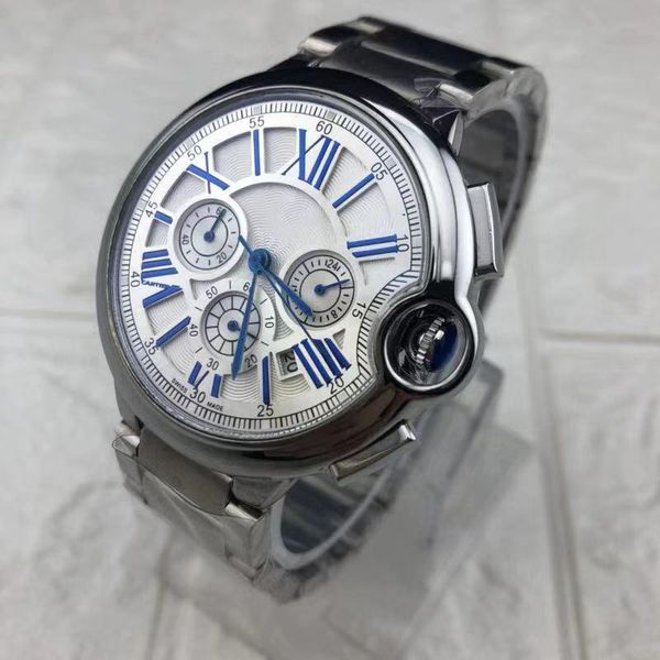 

men's watch gold silver stainless steel strap fashion business men's full function running satch sport quartz watch, Slivery;brown