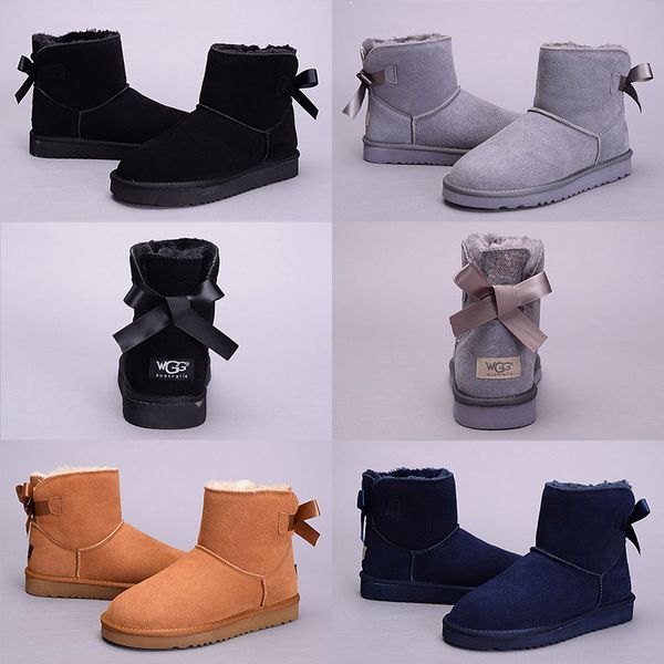 

Cheap High Quality WGG Bowtie Women's Australia Classic Ankle Boots Black Grey Chestnut Navy Blue Women Girl Snow Boots US 5-10