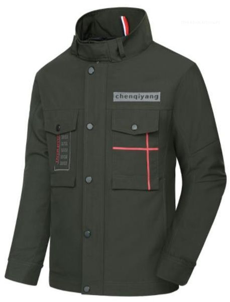 

collar males clothing embroidery print mens designer jackets fashion mulit pockets zipper mens outerwear casual stand, Black;brown