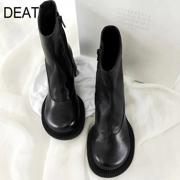 

deat] 2020 round toe zipper black cool pu leather single women high heels short boots new spring autumn fashion tide 19i-a228 t200425