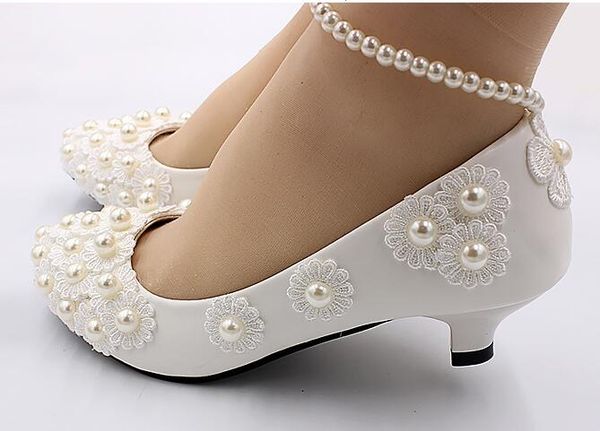Spring New Women S Wedding Shoes Flat Bottom Low Heeled Pearl
