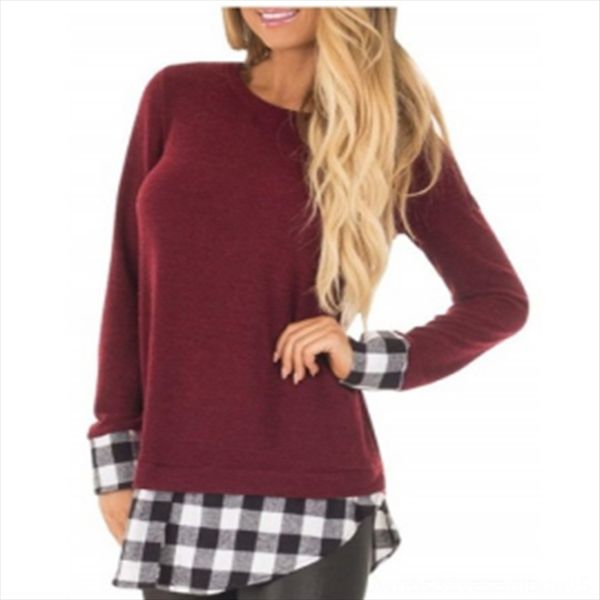 

plaid stitching round collar long sleeve t-shirt plaid stitching round collar long sleeve t-shirt, White