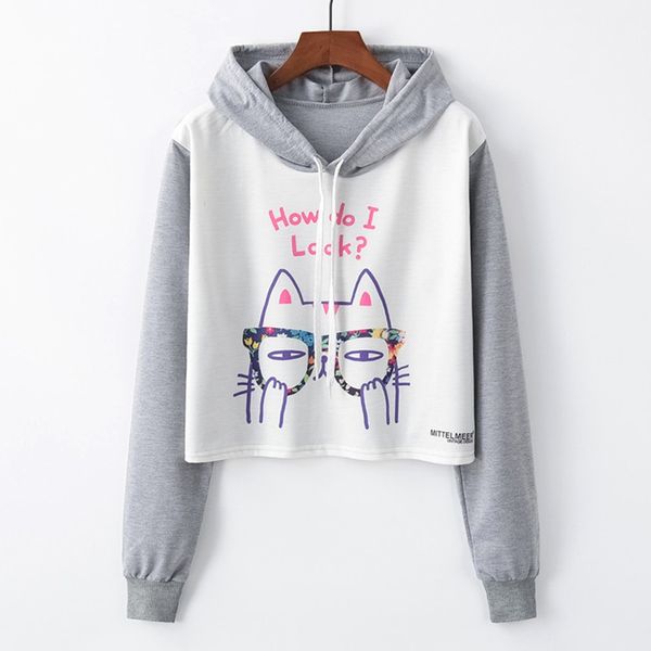 

woman sweatshirt short hoodies autumn spring fashion loose o-neck animal print long sleeve hooded jumper pullover sudadera mujer, Black