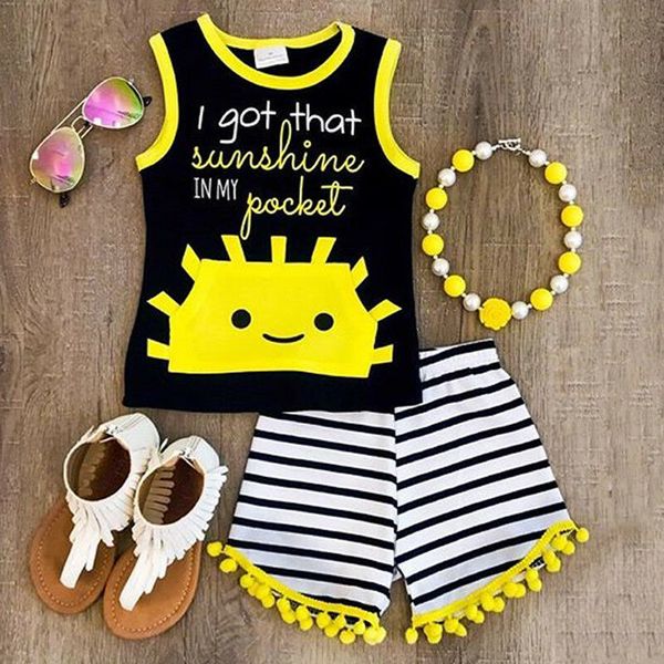 

Kids Baby Boys Girls Summer Outfits Tank T-Shirt Tops+ Striped Pants Outfits Set