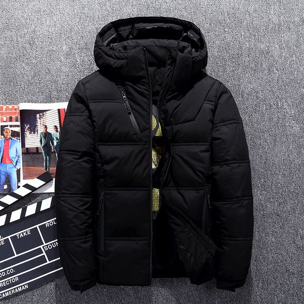 

2019 winter men white duck down jacket casual windproof warm jackets and coats slim fit gray parkas, Black