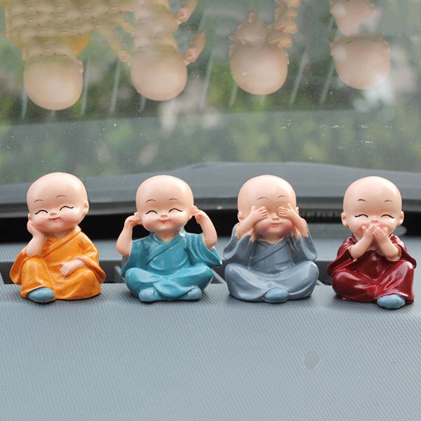 

4pcs/set car interior accessories doll creative maitreya resin gifts little monks buddha small ornaments lovely