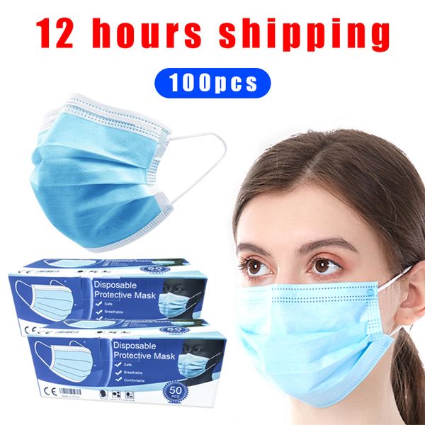 

100pcs disposable protective masks 3-layer protect anti virus dust formaldehyde bacteria protection mascaras c-virus with ce