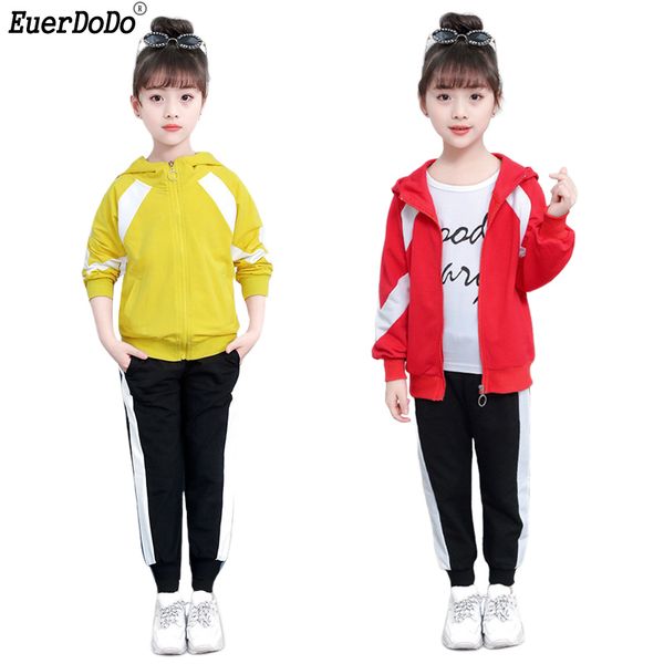 

children's clothing set for girls outfit jackets pants 2pcs sport suit for girl kids school uniform teenagers girl suits, White
