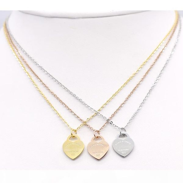 

stainless steel heart-shaped necklace t necklace short female jewelry 18k gold titanium peach heart necklace pendant for man, Silver