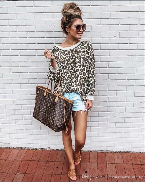 

leopard long sleeve o neck womens sweatshirts loose colorful womens fashion autumn ladies hoodies, Black
