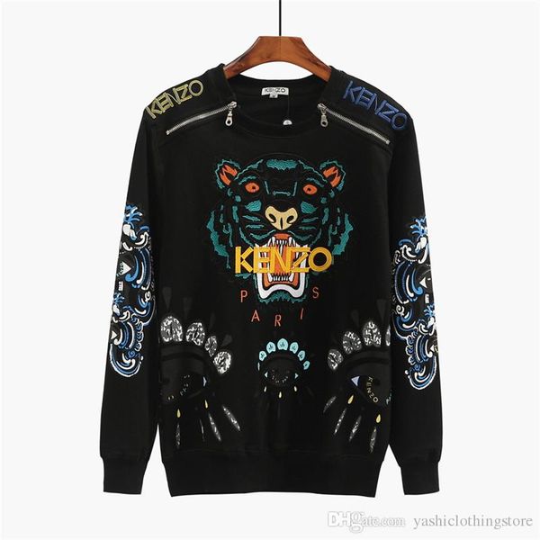 

2019 tiger print cardigan sailor collar men's and women's casual street wear sweatshirt hip harajuku black, White;black