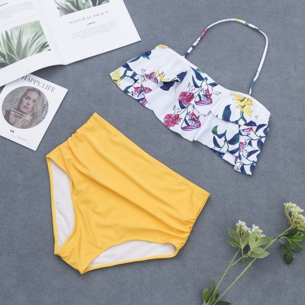 

plus size bandeau bikinis swimwear for women ruffles swimsuit bikini set 2019 new fashion flouncing swim wear bathing suits lady beachwear