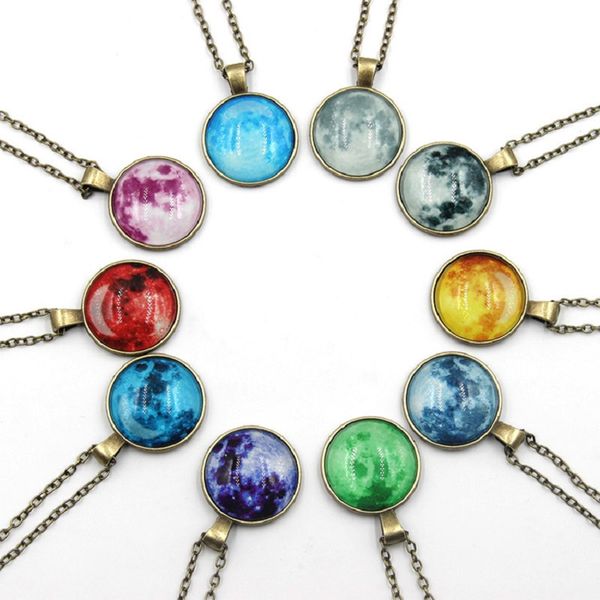 

starry sky time gem pendant necklaces glass glowing pendant necklace night luminous statement jewelry for women men 10colors christmas gift, Silver