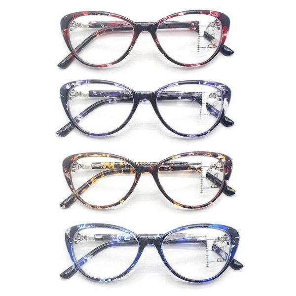 

women anti blue light progressive multifocal reading glasses retro cat eye frame near far sight diopter eyewear tr90 +1.0~+3.5, White;black