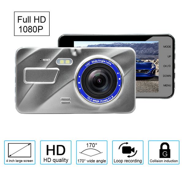 

car dvr camera 170 degree wide angle full hd 1080p 4" ips front+rear mirror video recorder g -sensor parking monitor dash cam