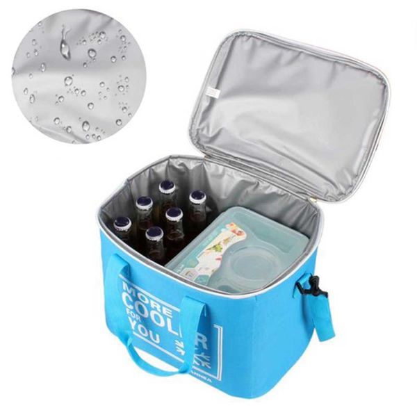 

oxford cloth zipper practical fashion cooler outdoor aluminum foil storage carry lunch bag large capacity with handles 20l, Blue;pink