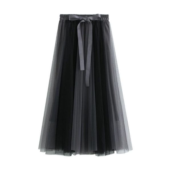 

klv 2019 summer fashion good looking women's stretch high waist long mesh skirt women's pettiskirt d4, Black