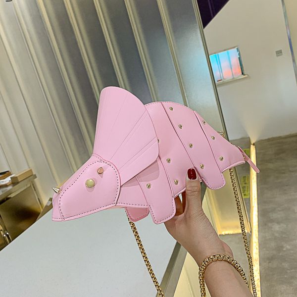 

personality bag female 2020 new ins cartoon cute tide dinosaur shape rivet shoulder bag oblique creative