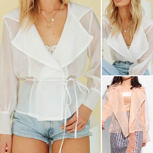 

women v-neck long puffy sleeve casual loose office ladies blouse t-shirt, White