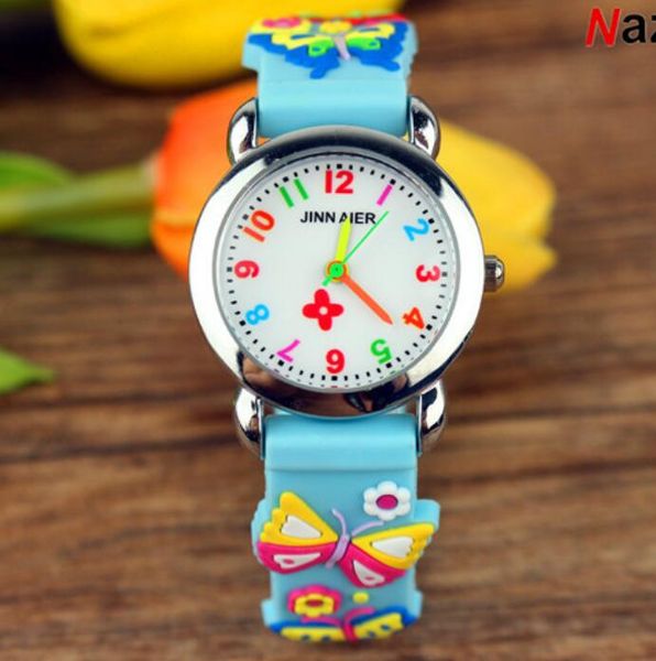 

cute cartoon watch 3d printed butterfly rubberl strap kid children simple numeral dress wristwatches classical design quartz watches, Slivery;brown