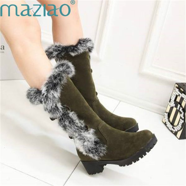 

women winter boots ladies mid calf boots for women snow shoes platform round toe fluffy comfortable shoes maziao, Black