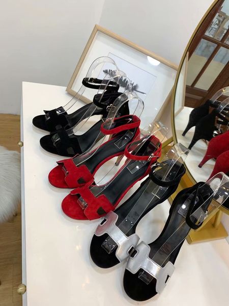 

2019 women's Elegant high-heeled sandals, leather stitching, sheep face, 7.5 cm high