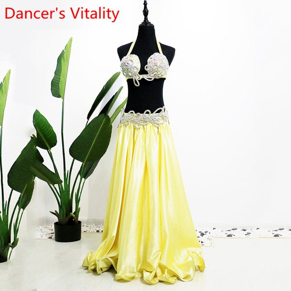 

show belly dance costume new performance suit hang neck bellydance suit bra belt skirt 3pcs belly dancing set, Black;red