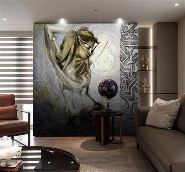 

3d wallpaper european creative hand-painted masked beauty living room bedroom background wall decoration wallpaper