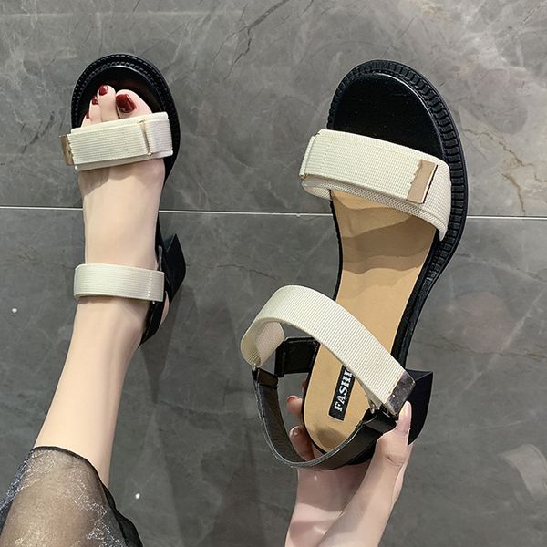 

roman sandals comfort shoes for women med all-match 2020 summer buckle strap suit female beige women's heels gladiator sandals, Black