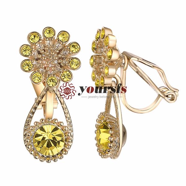 

yoursfs clip on earrings for women wedding birdal 18k rose/white gold plated non pierced ears adjustable yellow, Silver