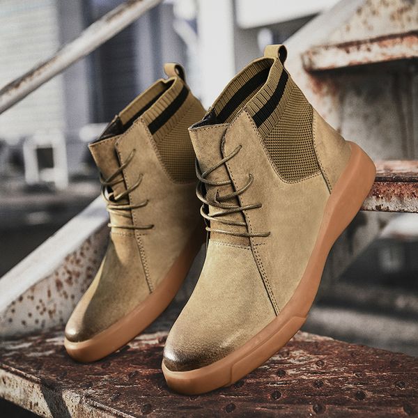 

cimim brand winter new large size men's boots outdoor comfortable high help casual shoes fashion luxury men work boots, Black