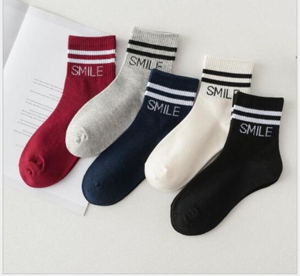 

fresh striped socks exquisite embroidery english smile comfortable cotton socks, Black